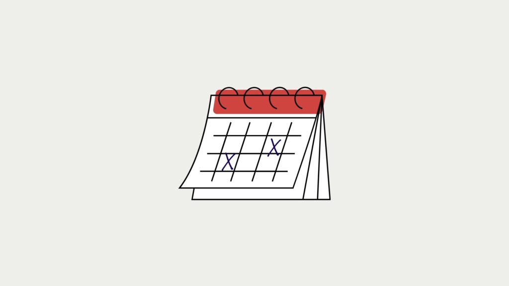 Illustration of a calendar with crossed-out dates, symbolizing appointment scheduling and planning.