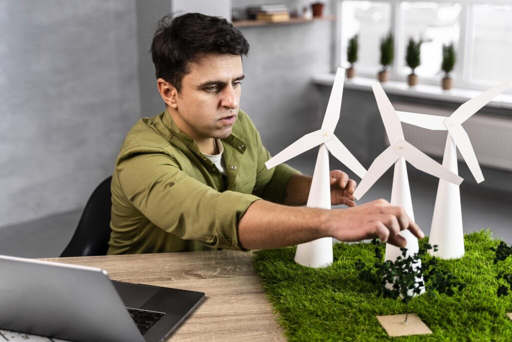 A worker checks on the demand for clean energy