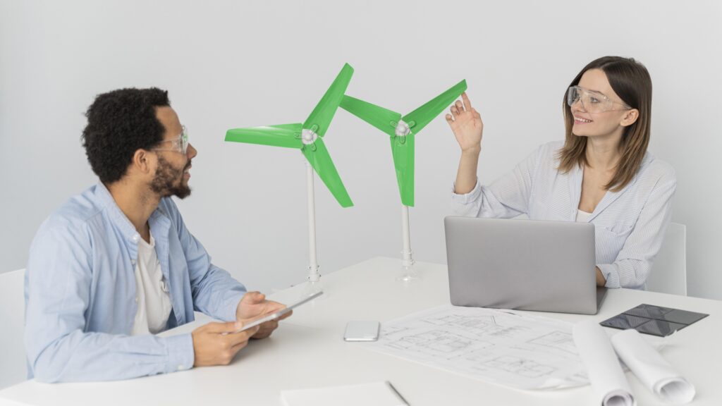 Teammates analyze the demand for clean energy