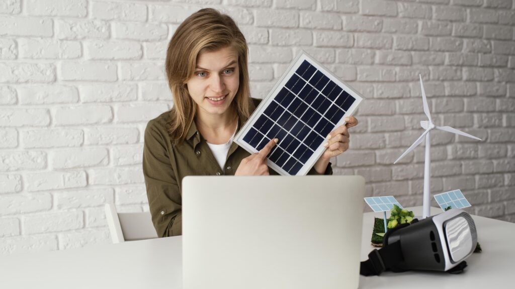 A worker shows how is the European renewable energy market