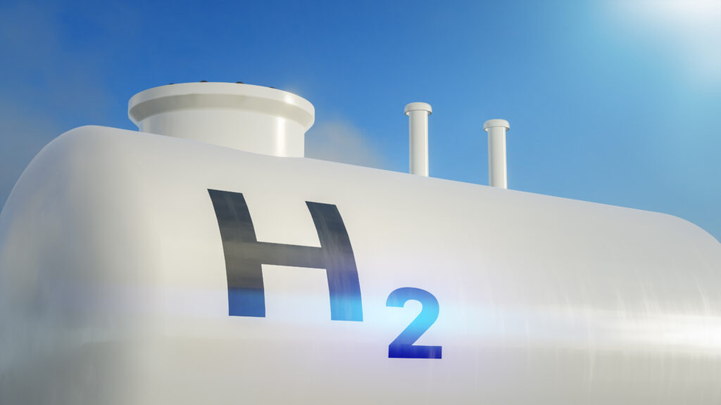 High-pressure composite tank for safe storage of H₂, critical for advanced hydrogen fuel technology.